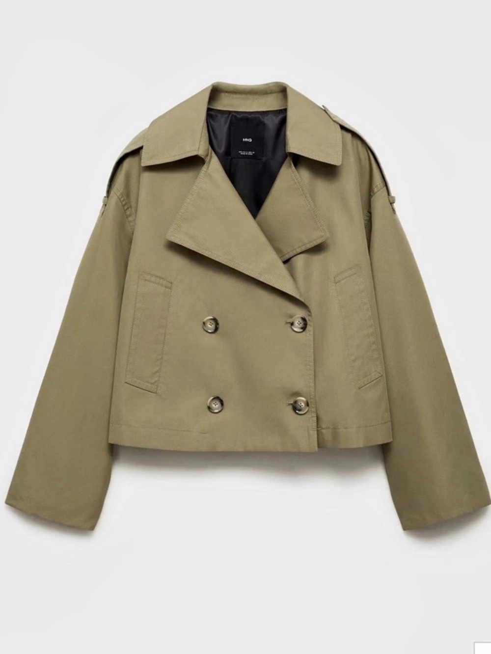 Mango Double-Breasted Cropped Trench Coat Green Size XS